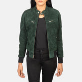 Kalian Green Suede Bomber Jacket
